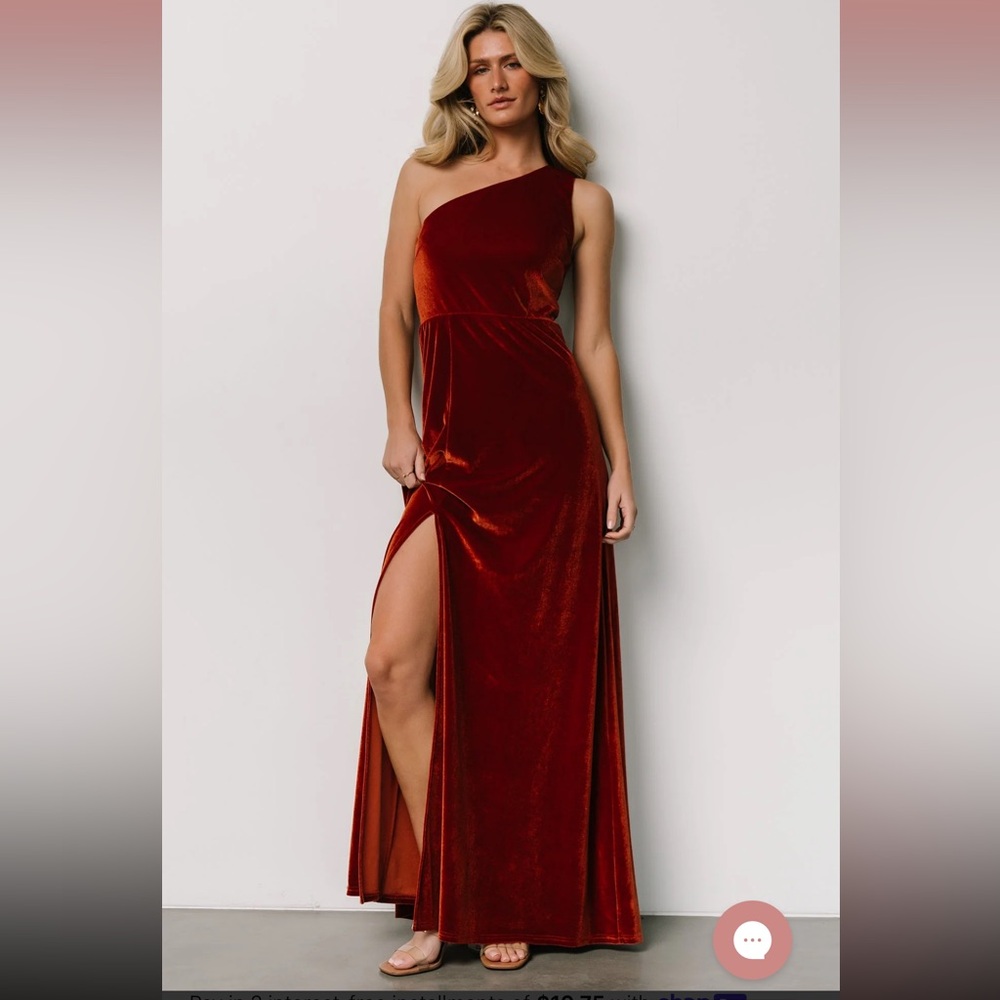 Baltic Born Tatiana One Shoulder Velvet Dress in Rust